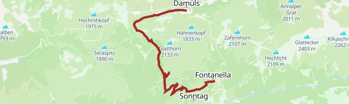 Route map: Türtschalpe und Alpe Unterdamüls | Damüls Fontanella